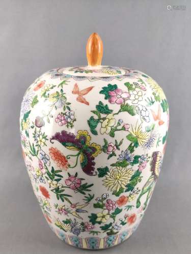 Large lidded vase, China, 20th century, butterfly decoration...