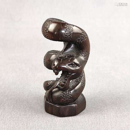Snake sculpture, Japan, rounded coiling snake, on octagonal ...