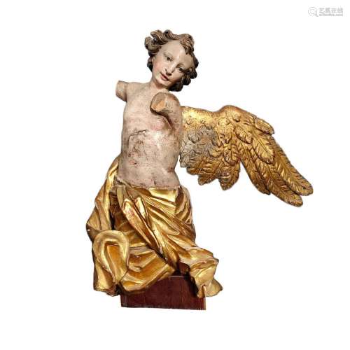Baroque angel, around 1780, on pedestal, full-round carved f...