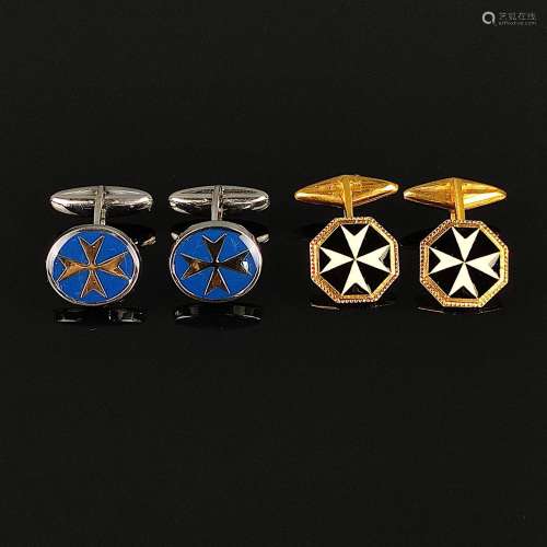 Two pairs of cufflinks, Order of Malta, one gilded sterling ...