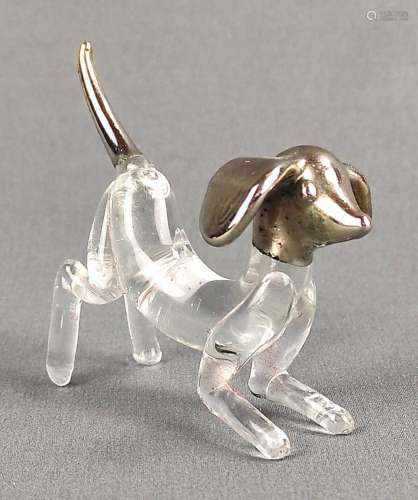 Design dachshund figurine, glass and silver-plated, dimensio...
