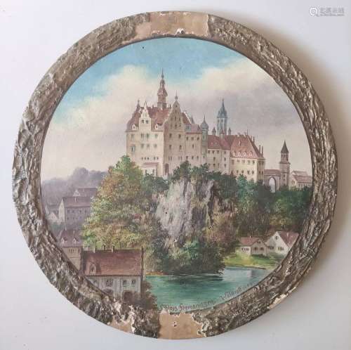 Sigmaringen Castle, fine polychrome painted wooden panel wit...