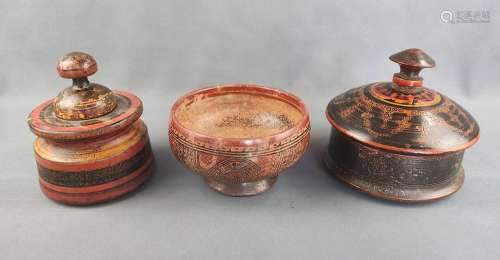 3 jars, Africa, polychrome decorated in earth tones, consist...