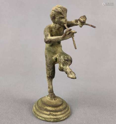 Small flute-playing faun, on round stepped base, bronze, hei...