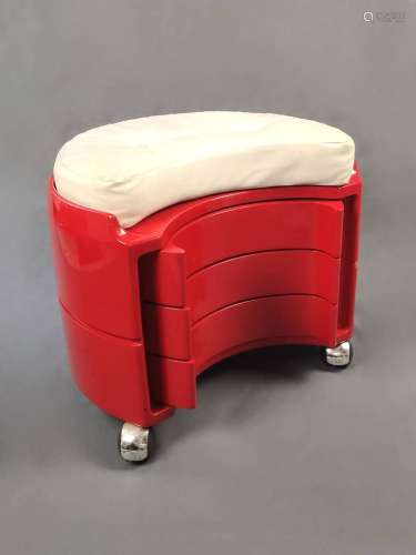 Design rolling stool with 3 swivel compartments, vintage, pr...