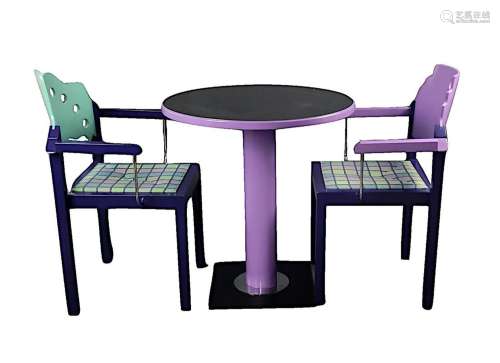 Design set of seats, in purple, black and mint green, consis...