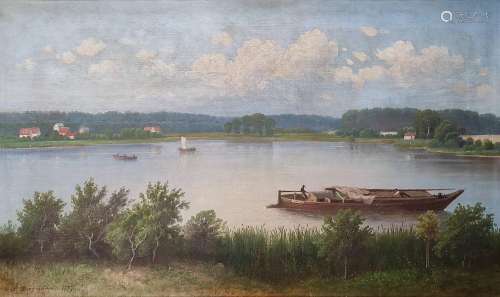 Borgmann, Paul (19th century) "Lake View", fishing...