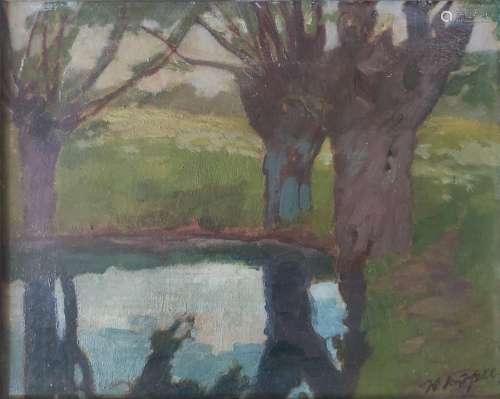 Landscape Painter (19th/20th century) "Trees by the Wat...