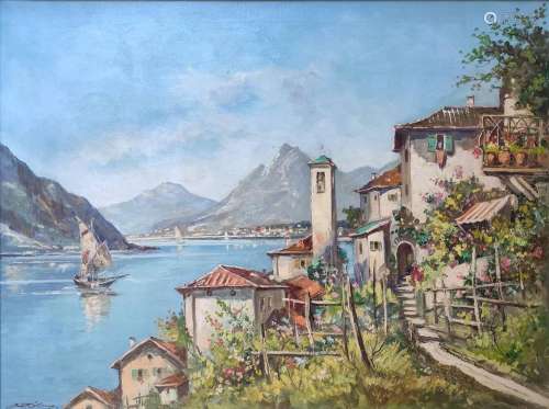Landscape Painter (20th century) "Lake Lugano" wit...