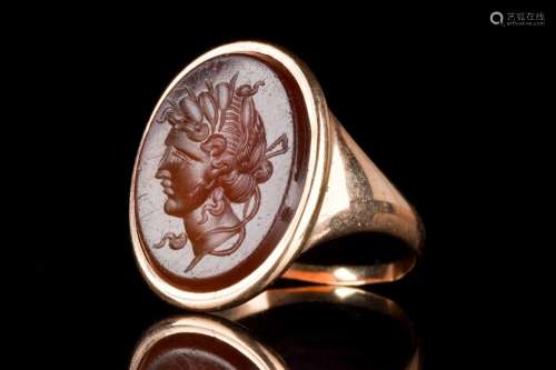 NEOCLASSICAL GOLD RING WITH STUNNING HEAD OF A GODDESS INTAG...