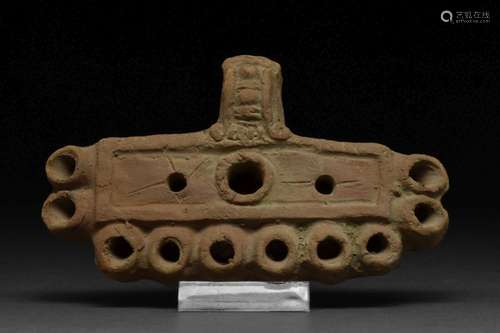 ROMAN TERRACOTTA TEN-SNOUTED OIL LAMP