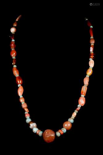 ROMAN CARNELIAN AND MOSAIC GLASS NECKLACE