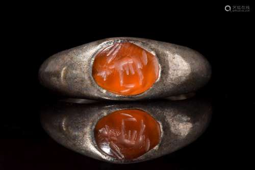 ROMAN SILVER INTAGLIO RING WITH STAG