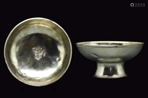SUPERB SASANIAN SILVER FOOTED VESSEL WITH DECORATION