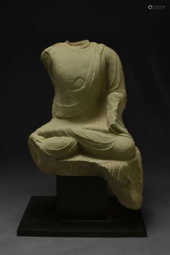 CHINESE TANG DYNASTY SEATED BODHISATTVA MARBLE TORSO