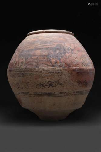 INDUS VALLEY TERRACOTTA VESSEL WITH ZEBU BULL - TL TESTED