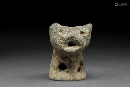 SELJUK BRONZE LION HEAD FROM INCENSE BURNER