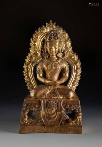 Buddha Amitayus. China, Qianlong period, 1770. Gilded bronze...