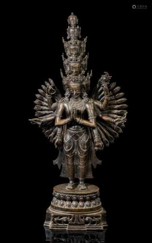 Avalokiteshvara; Tibet, Quing Dynasty 19th century. Cast and...