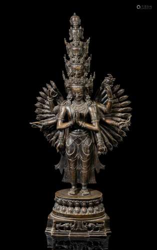 Avalokiteshvara; Tibet, Quing Dynasty 19th century. Cast and...