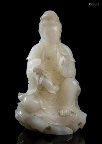 Guanyin; China, Qing Dynasty, 1644-1911. Carved white jade.