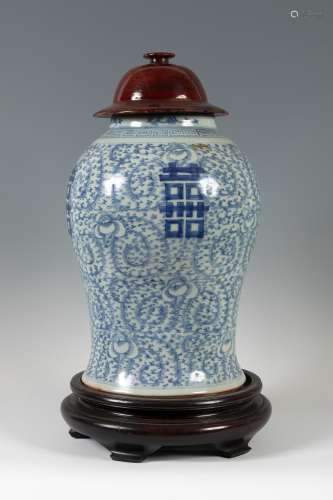 20th century Chinese Tibor. Glazed porcelain. Wooden base an...