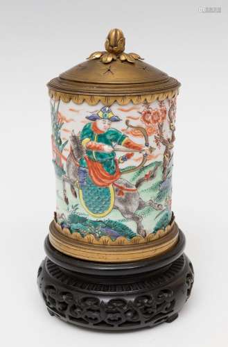 Jar adapted as Quinque; China, late 19th century. Porcelain....