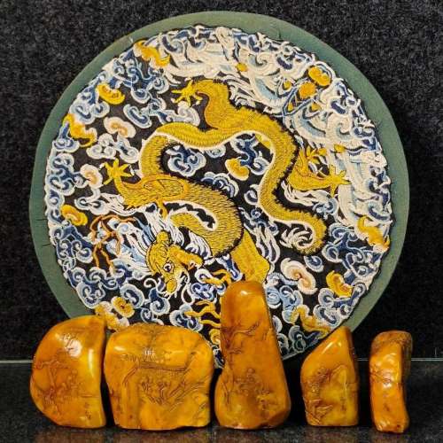 Set Five Chinese Qing Dy Tianhuang Stone Low Relief Seal w B...