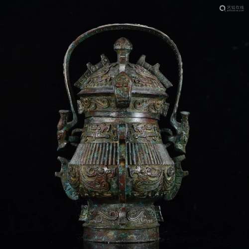 Vintage Chinese Bronze Handle Wine Pot