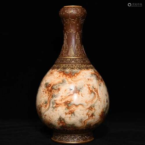 Chinese Gilt Gold Iron Red Glaze Poetic Prose Porcelain Vase