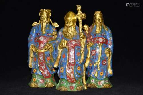 Gilt Gold Red Copper Cloisonne Taoism Fukurokuju Statues