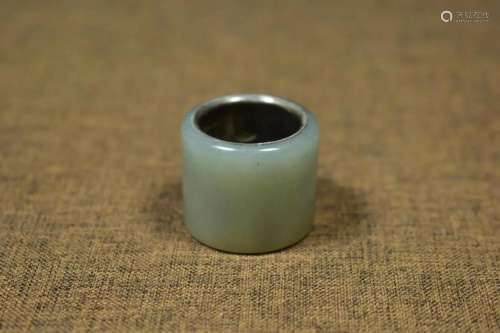 Vintage Chinese Inlaying Silver Hetian Jade Thumb Ring