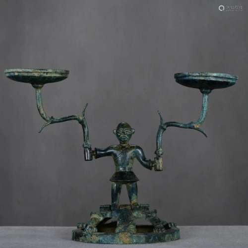 Vintage Chinese Bronze Figure Oil Lamp