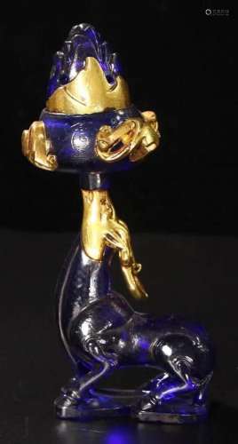 Vintage Gilt Gold Peking Glass Lucky Deer Incense Burner