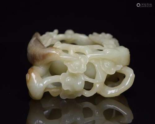 Openwork Chinese Hetian Jade Magpie & Plum Flower Brush ...