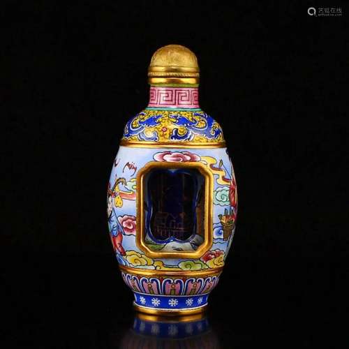 Gilt Gold Red Coper Enamel Turn Heart Snuff Bottle