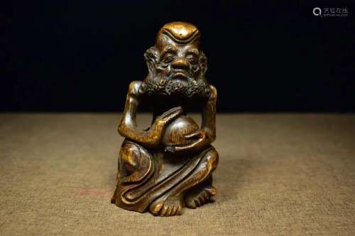 Vintage Chinese Bamboo Root Dharma Statue