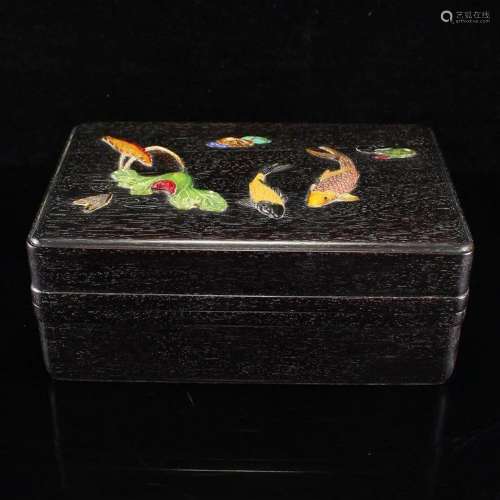 Vintage Chinese Zitan Wood Inlay Shell & Gem Box