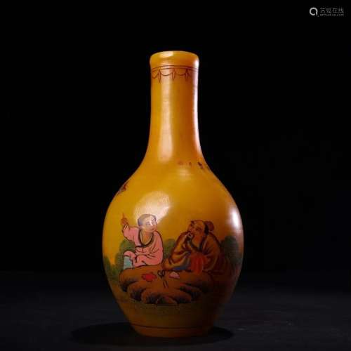 Vintage Chinese Famille Rose Peking Glass Vase w Qianlong Ma...
