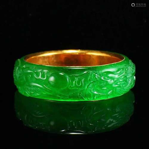 Beautiful Chinese Gilt Gold Green Jade Bracelet