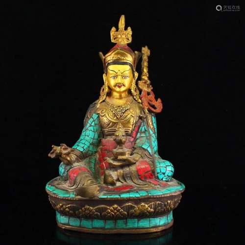 Buddhism Gilt Gold Red Copper Turquoise & Gem Guru Rimpo...