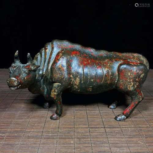 Vintage Chinese Red Copper Fortune Ox Statue