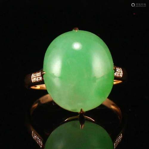 18k Gold Inlay Natural Jadeite Ring w Certificate