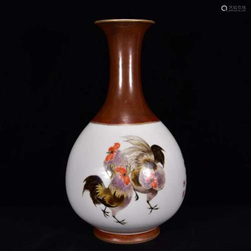 Famille Rose Poetic Prose Porcelain Vase w Yongzheng Mark