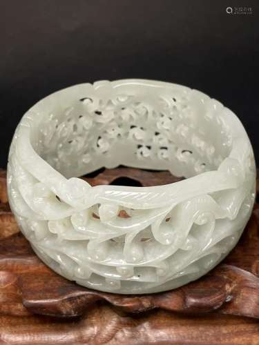 Openwork Chinese Hetian Jade Phoenix Bracelet