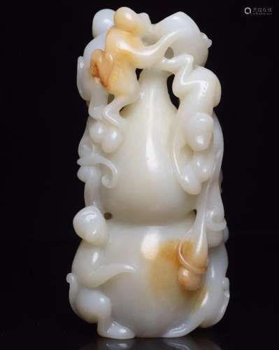Chinese Qing Dy Hetian Jade Gourd & Monkey Statue