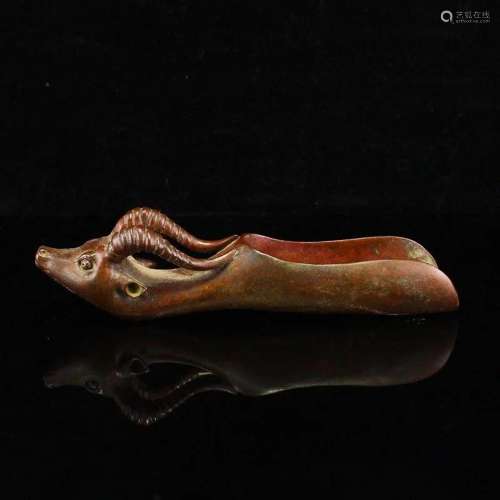 Vintage Chinese Red Copper Sheep Head Tea Shovel
