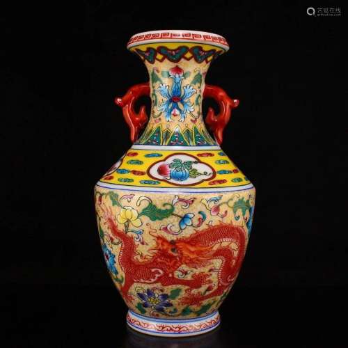 Chinese Famille Rose Clouds Dragon Design Porcelain Vase