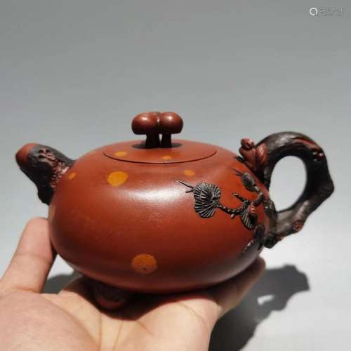 Chinese Yixing Zisha Clay Squirrel Teapot w Artist Signed