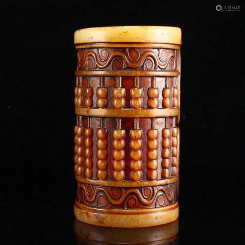 Vintage Chinese Shoushan Stone Abacus Design Brush Pot